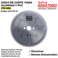 Disco de corte para aluminio y pvc 170 mm ALM-170-01