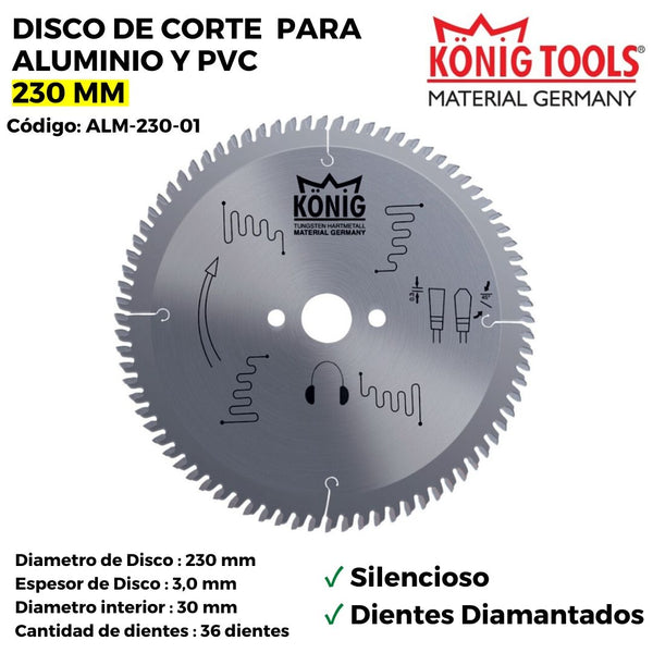 ALM-230-01 DISCO DE CORTE PARA ALUMINIO Y PVC 230 MM SILENCIOSO DIENTES DIAMANTADOS