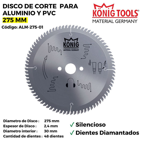 ALM-275-01 DISCO DE CORTE PARA ALUMINIO Y PVC 275 MM SILENCIOSO DIENTES DIAMANTADOS