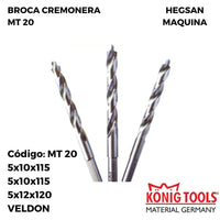 MT 20 BROCA CREMONERA TRIPLE TALADRO PARA HEGSAN MAQUINA