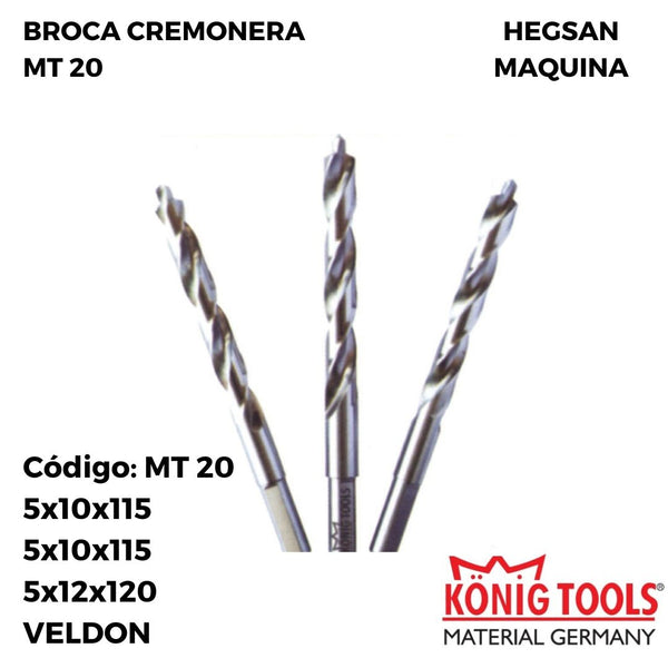 MT 20 BROCA CREMONERA TRIPLE TALADRO PARA HEGSAN MAQUINA