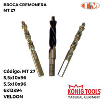 MT 27 BROCA CREMONERA TRIPLE TALADRO PARA TEZELMAK MAQUINA