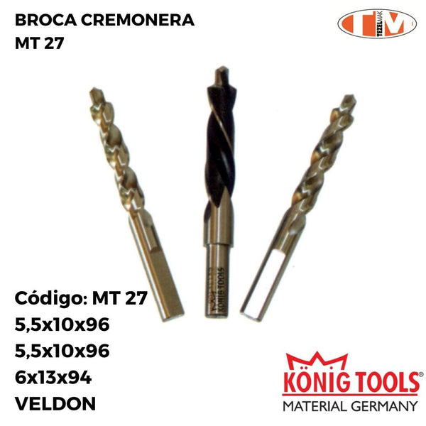 MT 27 BROCA CREMONERA TRIPLE TALADRO PARA TEZELMAK MAQUINA
