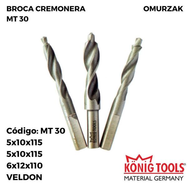 MT 30 BROCA CREMONERA TRIPLE TALADRO PARA OMURZAK MAQUINA