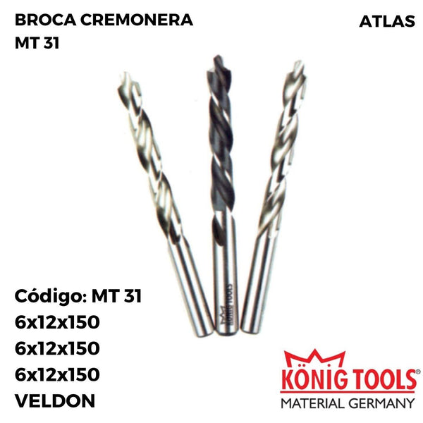 MT 31 BROCA CREMONERA TRIPLE TALADRO PARA ATLAS MAQUINA
