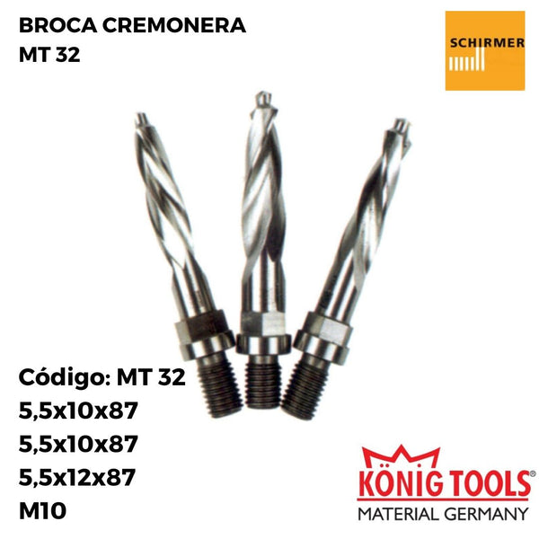 MT 32 BROCA CREMONERA TRIPLE TALADRO PARA SCHIRMER MAQUINA