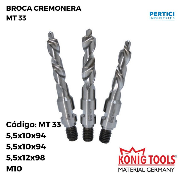 MT 33 BROCA CREMONERA TRIPLE TALADRO PARA SCHIRMER MAQUINA