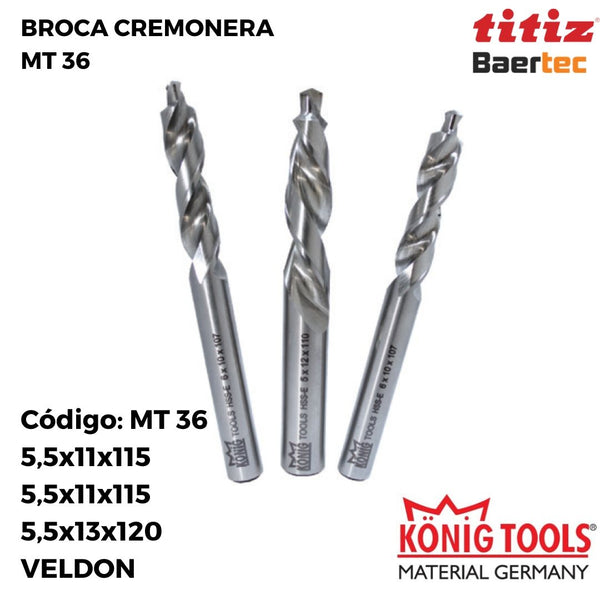 MT 36 BROCA CREMONERA TRIPLE TALADRO PARA TITIZ BAERTEC MAQUINA